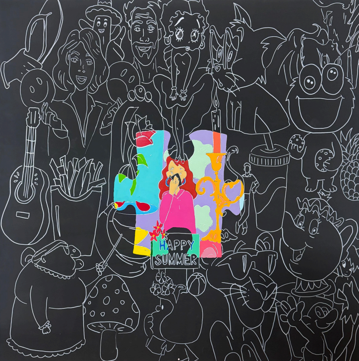 Puzzle by Zoha Zafar Malik, mixed media on canvas, 36 × 36 inches