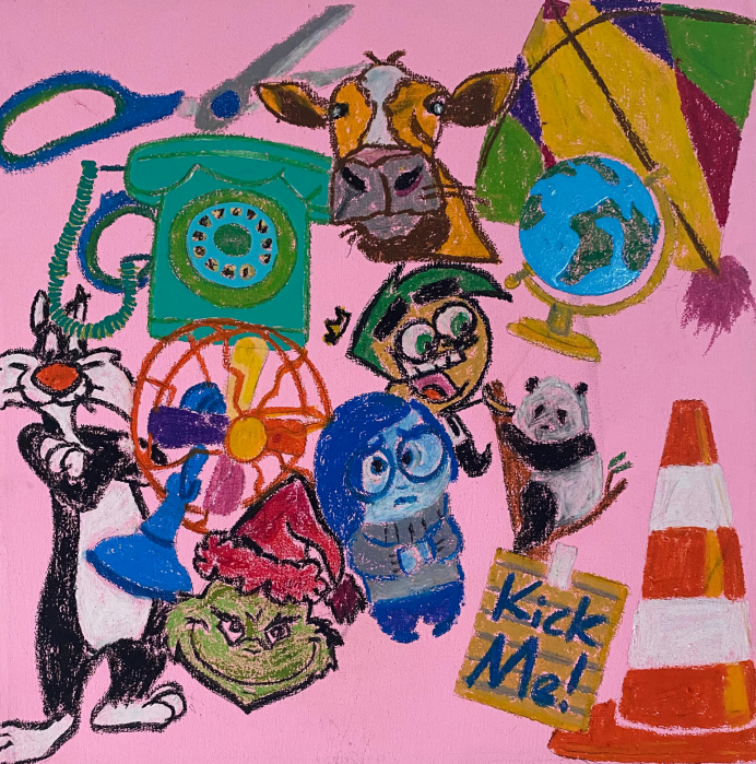 Kick Me by Zoha Zafar Malik, mixed media on canvas, 18 × 18 inches