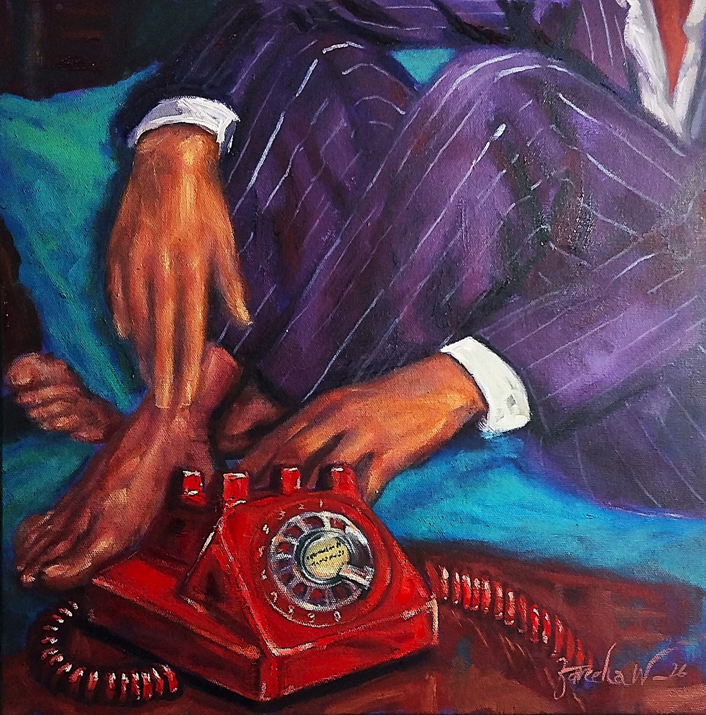 Seated Line by Fareeha Waseh, oil on canvas, 16 x 16 inches.