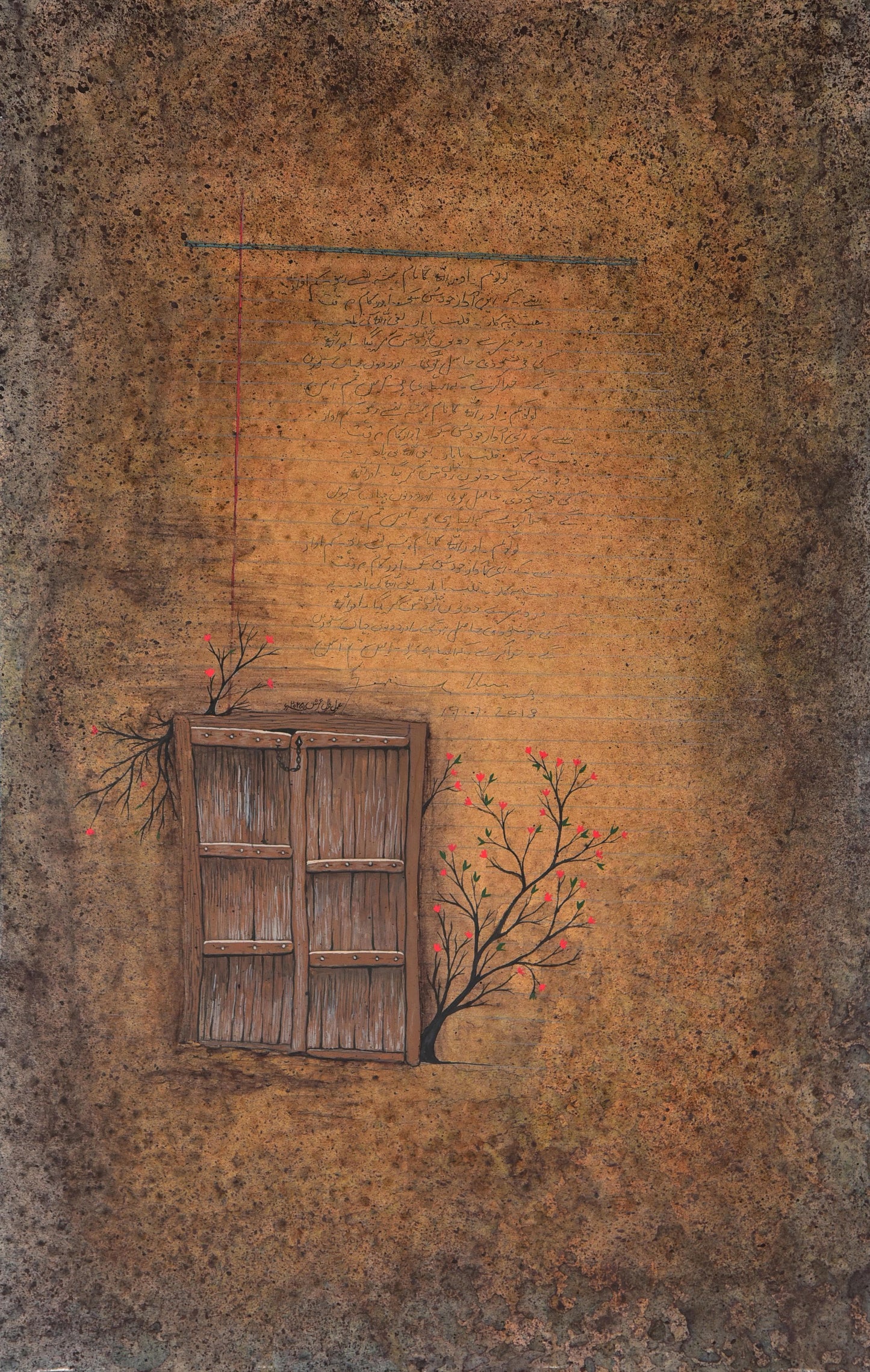 تمبہ by Zel-e-Arsh, organic pigments and gouache on Wasli, 13.4 x 20.2 inches.