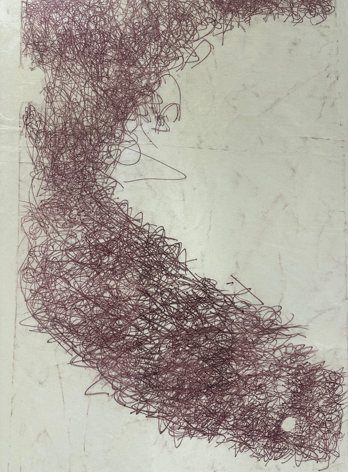 Lehaaz by Hajra Khan, abstract mono drypoint on paper, 32 x 47 inches.