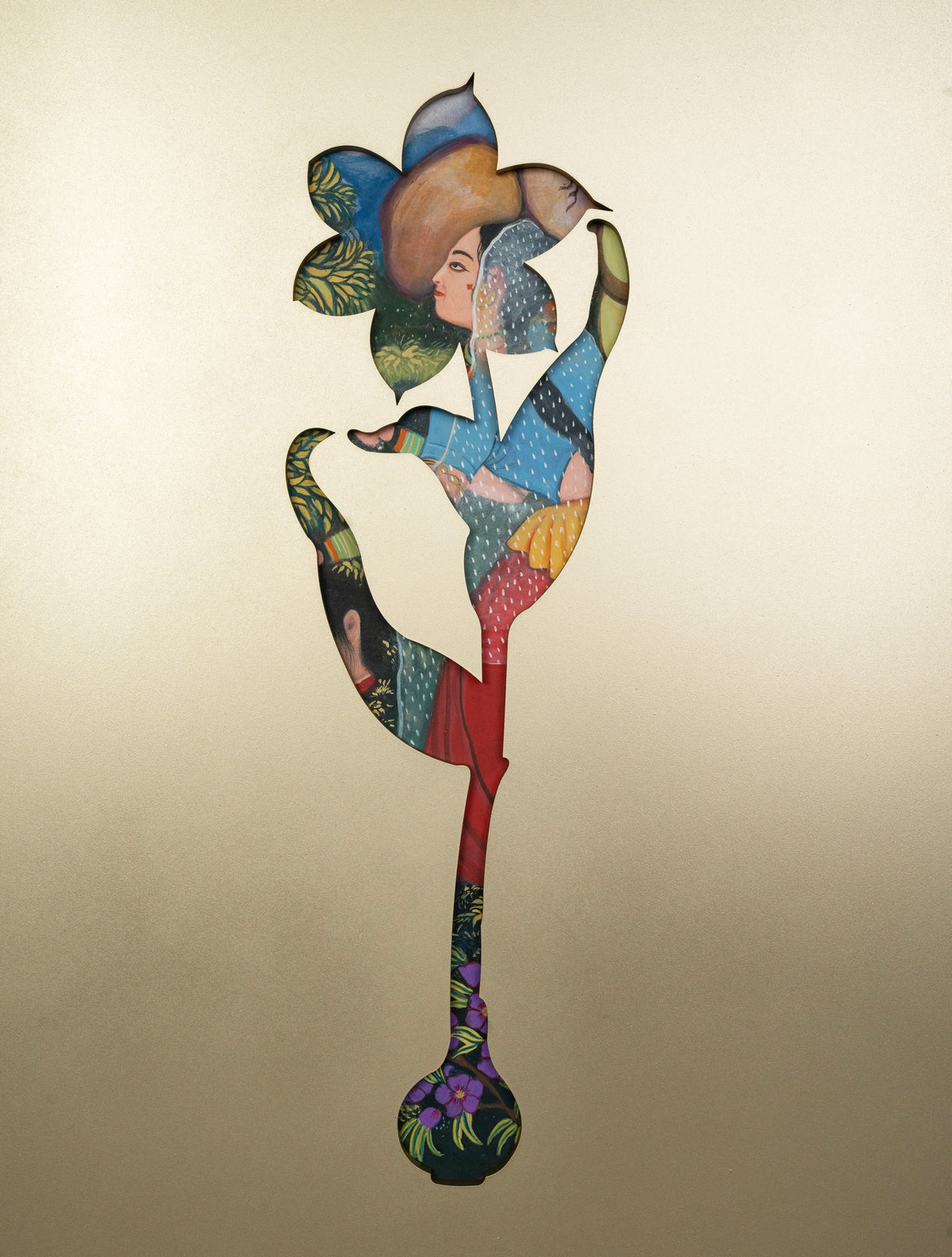 Chronicles of Hamza - I by Sheema Khan, figurative gouache on Wasli with acrylic cutout, 19 x 16 inches.