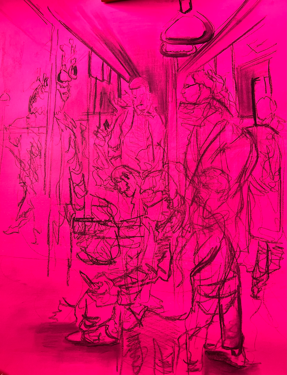 Rushed Together by Sabina Saleem, charcoal on paper, 22 x 27 inches