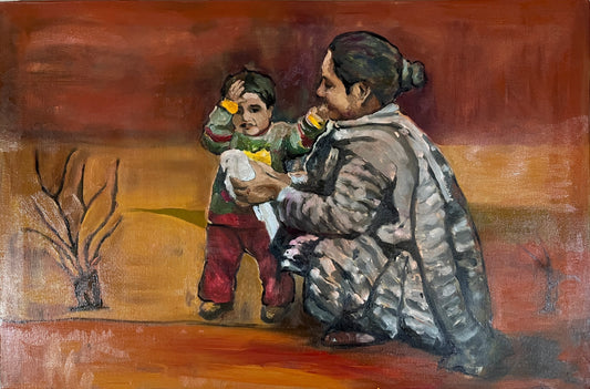 Evening With The Ladies by Aisha Rehman, oil on canvas, 24.5 x 37 inches