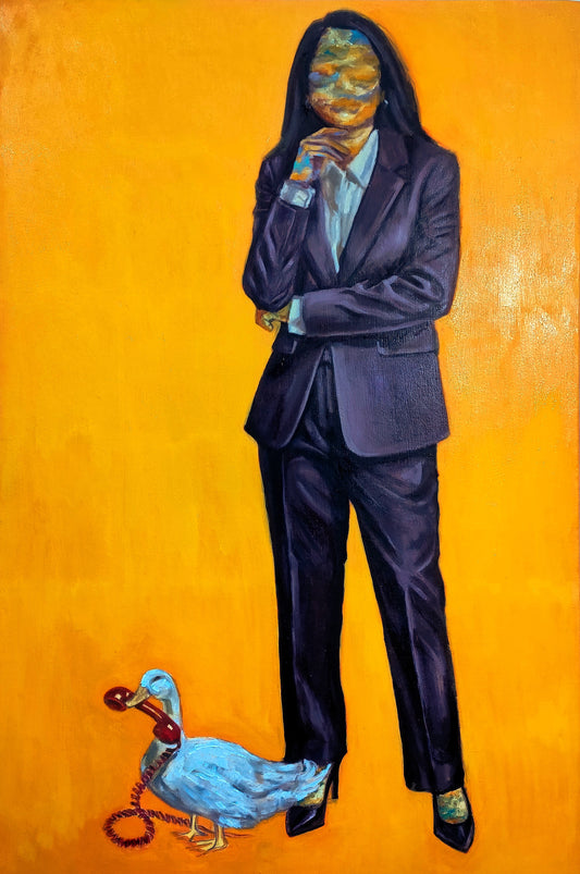On Hold by Fareeha Waseh, oil on canvas, 20 x 30 inches.