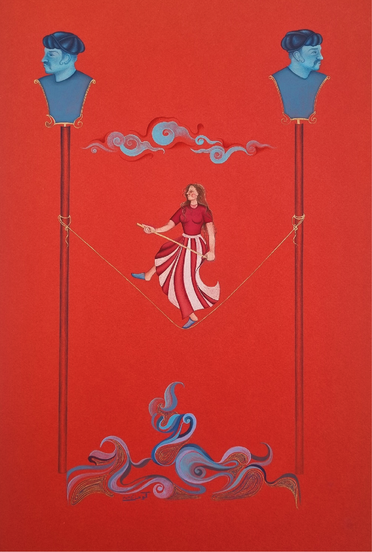 Fool’s Horizon by Komal Shahid Khan — gouache and gold pigment on wasli