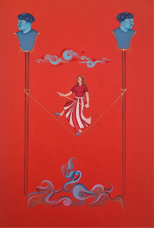 Fool’s Horizon by Komal Shahid Khan — gouache and gold pigment on wasli