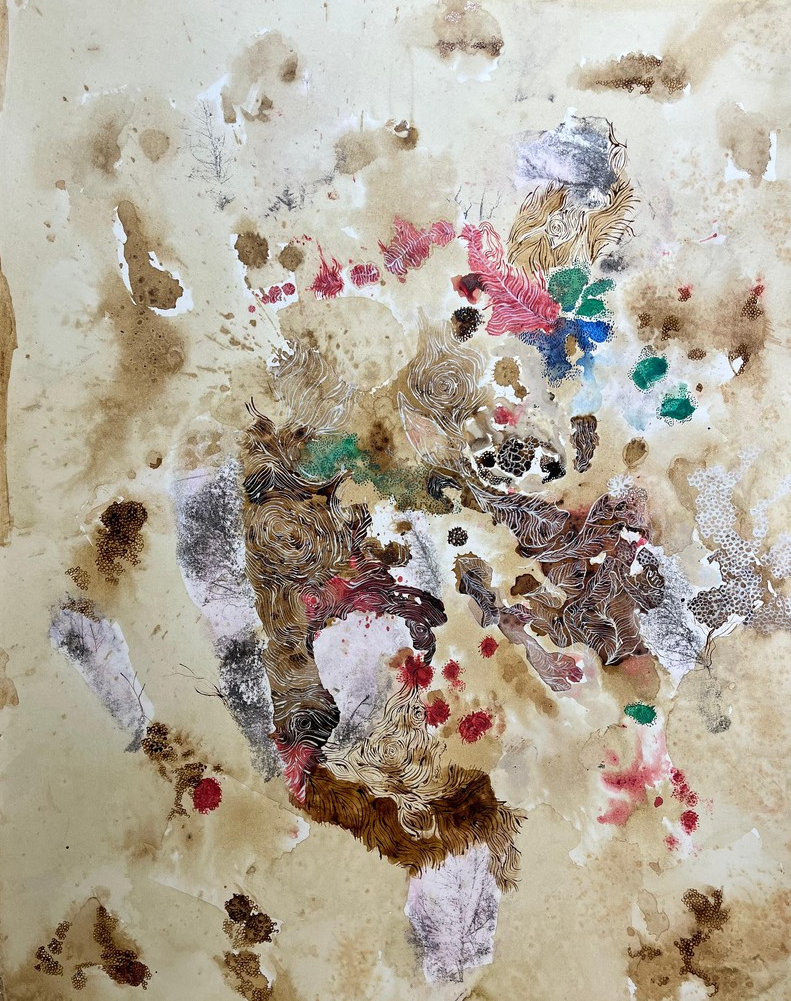 The Dead Trunk by Tabsheer Azmat, watercolor and coffee on photo-transferred Wasli, 20.5 x 26 inches.