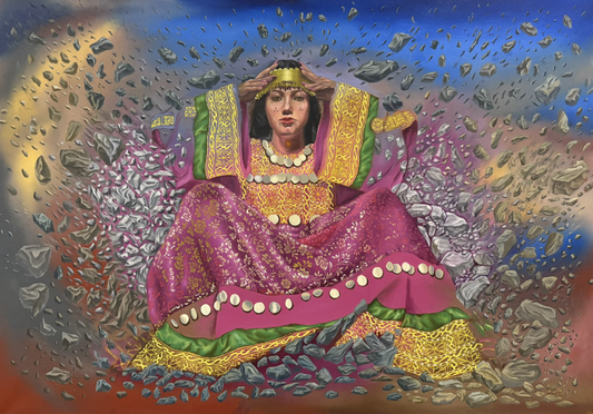 Self-Portrait by Zulekha Mandokhail, oil on canvas, 42 x 30 inches.