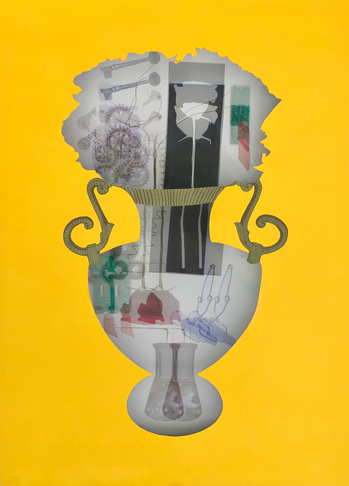 The Red Rose Upside Down by Rahman Zada, gouache and mixed media on Wasli