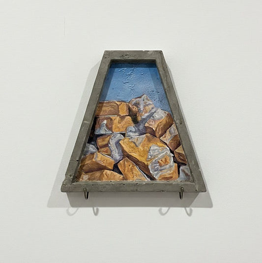 Destruction within the Frame by Mudasir Hussain Chandio - original oil on cement-cast sculpture from Pakistan | Arfiras Art Gallery