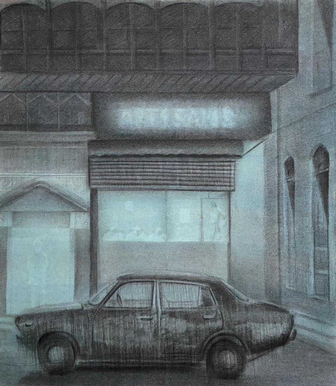 1976 by Adnan Ali Umrani, charcoal drawing on paper