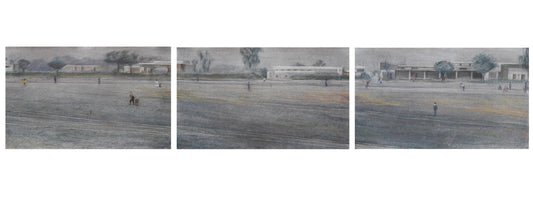 Sound in Solitude by Adnan Ali Umrani, charcoal triptych drawing on paper