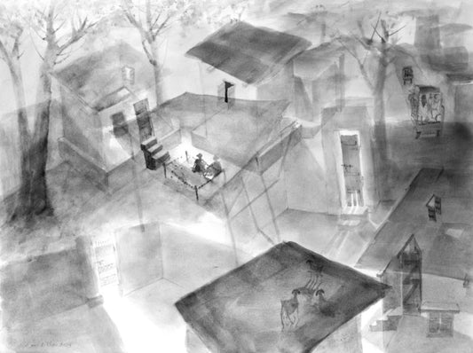 Back to Nature by Masood A. Khan, ink and charcoal drawing on paper
