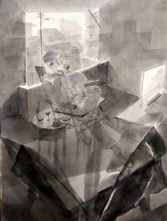 Untitled by Masood A. Khan, ink and charcoal drawing on paper