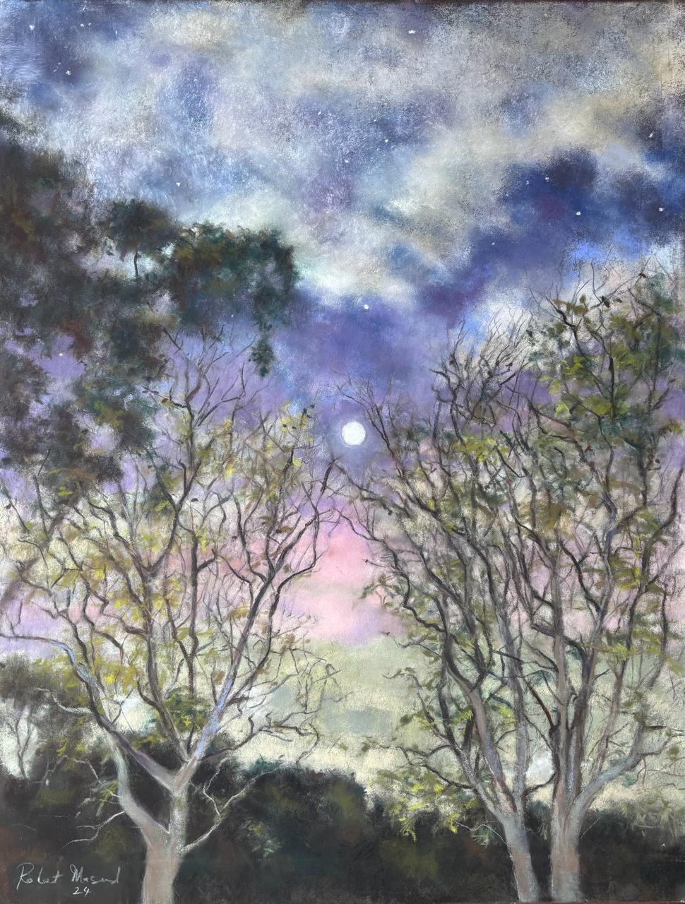 Full Moon in Distant Lands I by Rahat Naveed Masud, pastel on card artwork