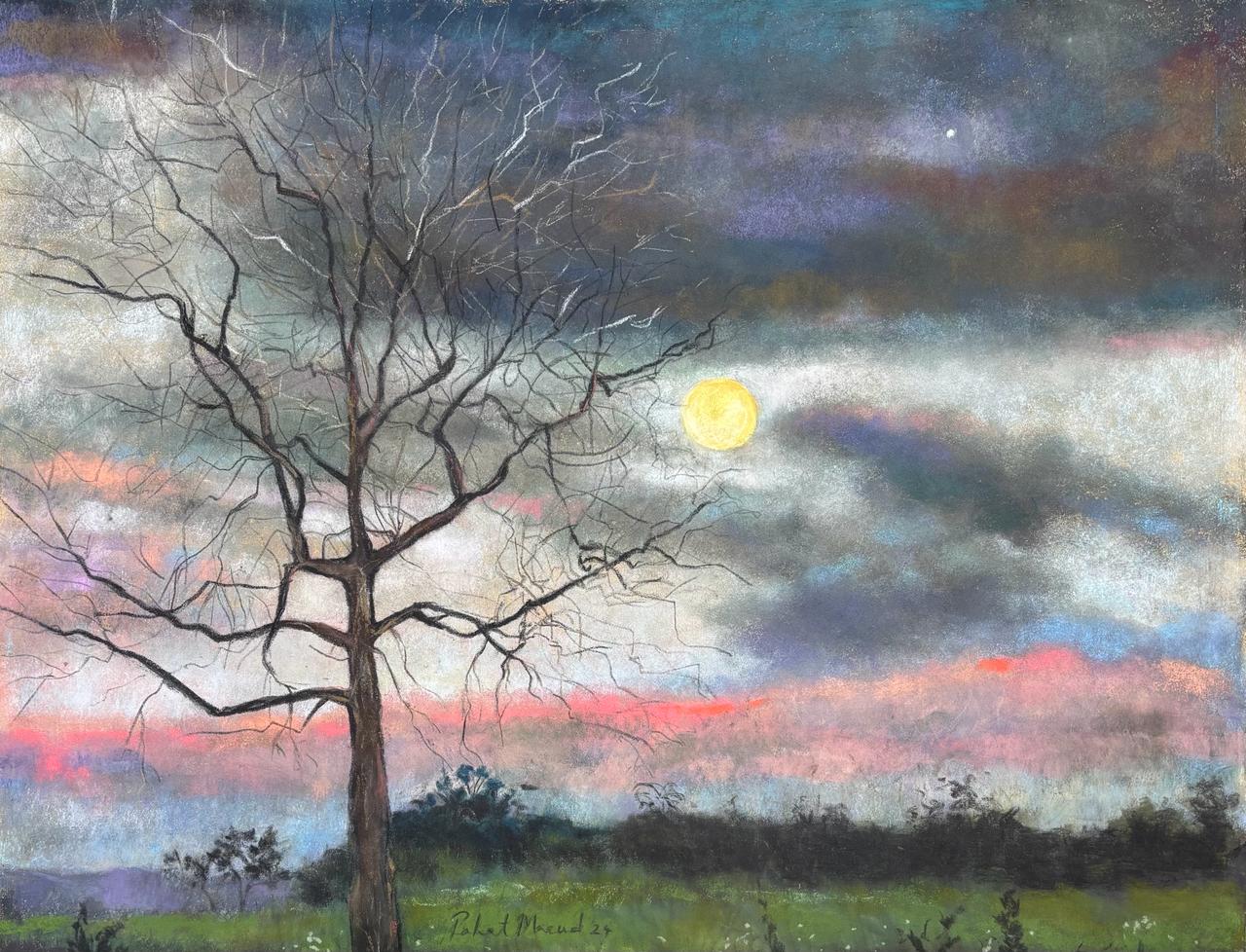 Full Moon in Distant Lands II by Rahat Naveed Masud, pastel on card artwork