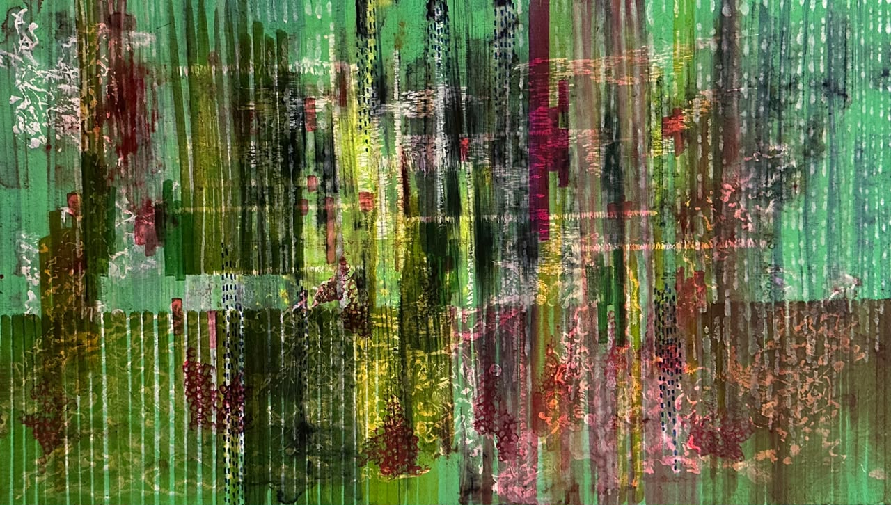 A Buried Garden of You by Mariya Shaikh, acrylic pigments on Wasli