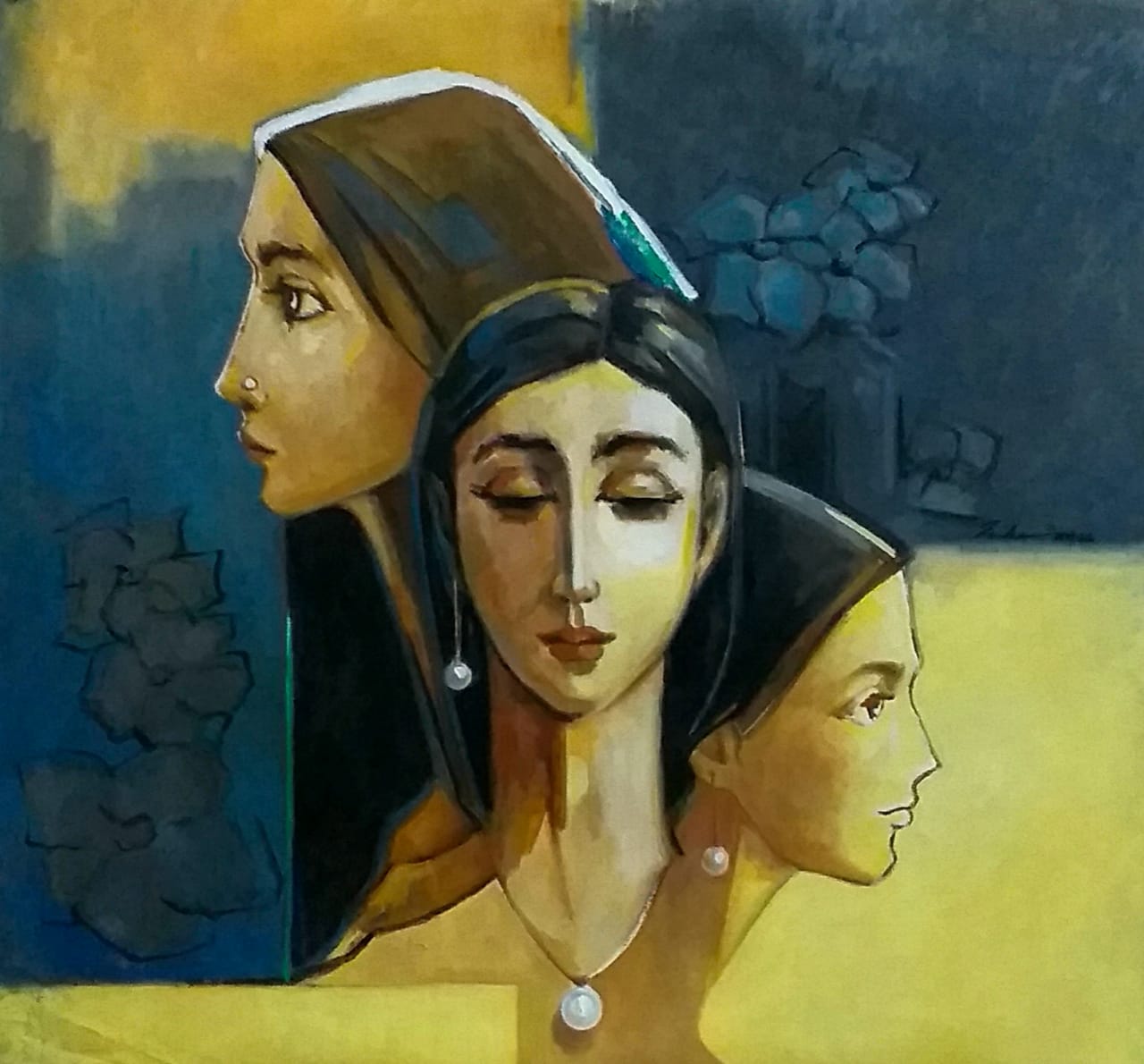 The Three Graces by Aqeel Javaid Teetu, oil on canvas painting