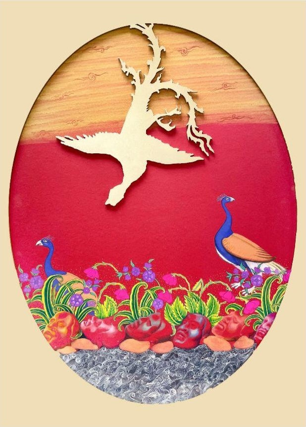 Secret Garden II by Sheema Khan, acrylic and gouache on Wasli