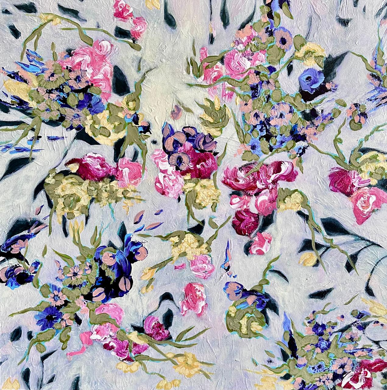A Garden Caught in a Sudden Breeze by Kanwal Zafar, acrylic on canvas abstract painting