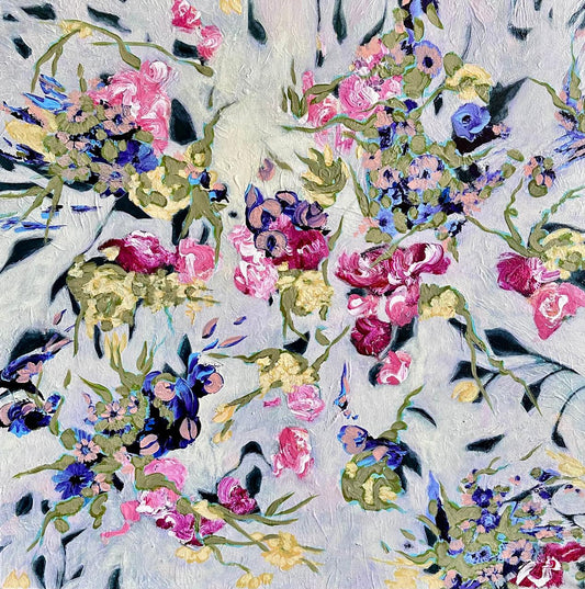 A Garden Caught in a Sudden Breeze by Kanwal Zafar, acrylic on canvas abstract painting