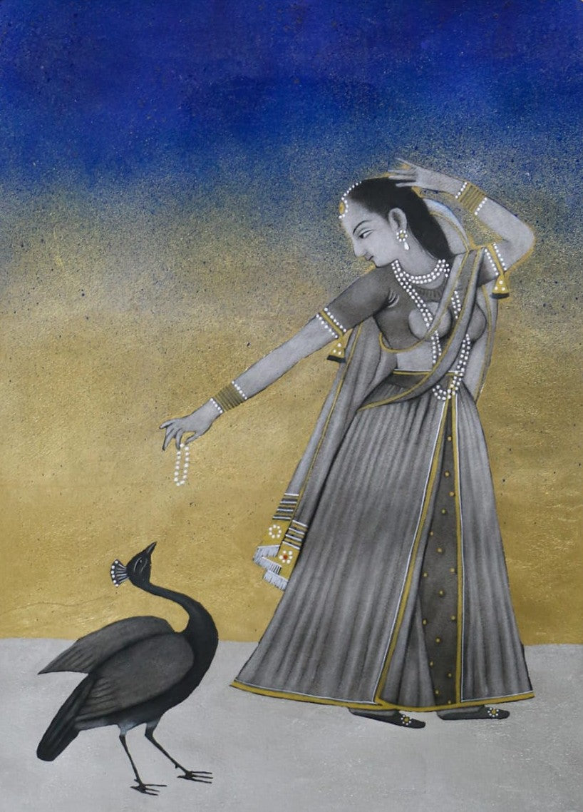 Untitled by Shamsuddin Tanwri, graphite, gold and silver leaf on paper, 30 x 22 inches