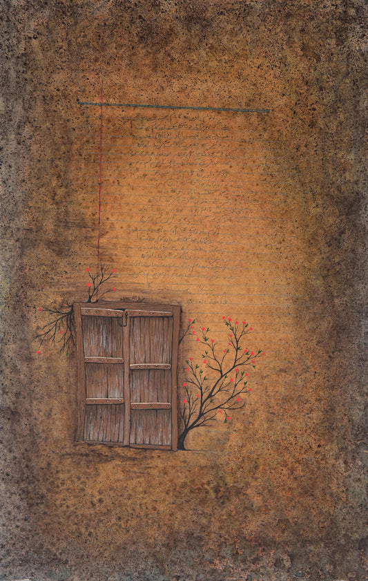 تمبہ by Zel-e-Arsh, organic pigments and gouache on Wasli, 13.4 x 20.2 inches.