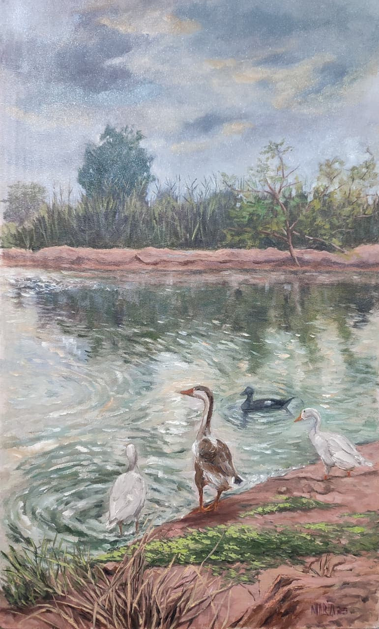 Swim of Rejoice - I, oil on canvas landscape by Maria Danyal