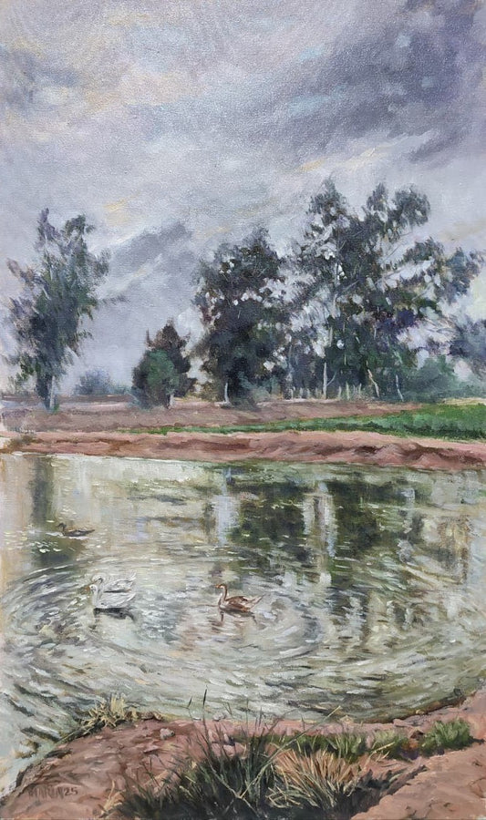 Swim of Rejoice - II, oil on canvas landscape by Maria Danyal