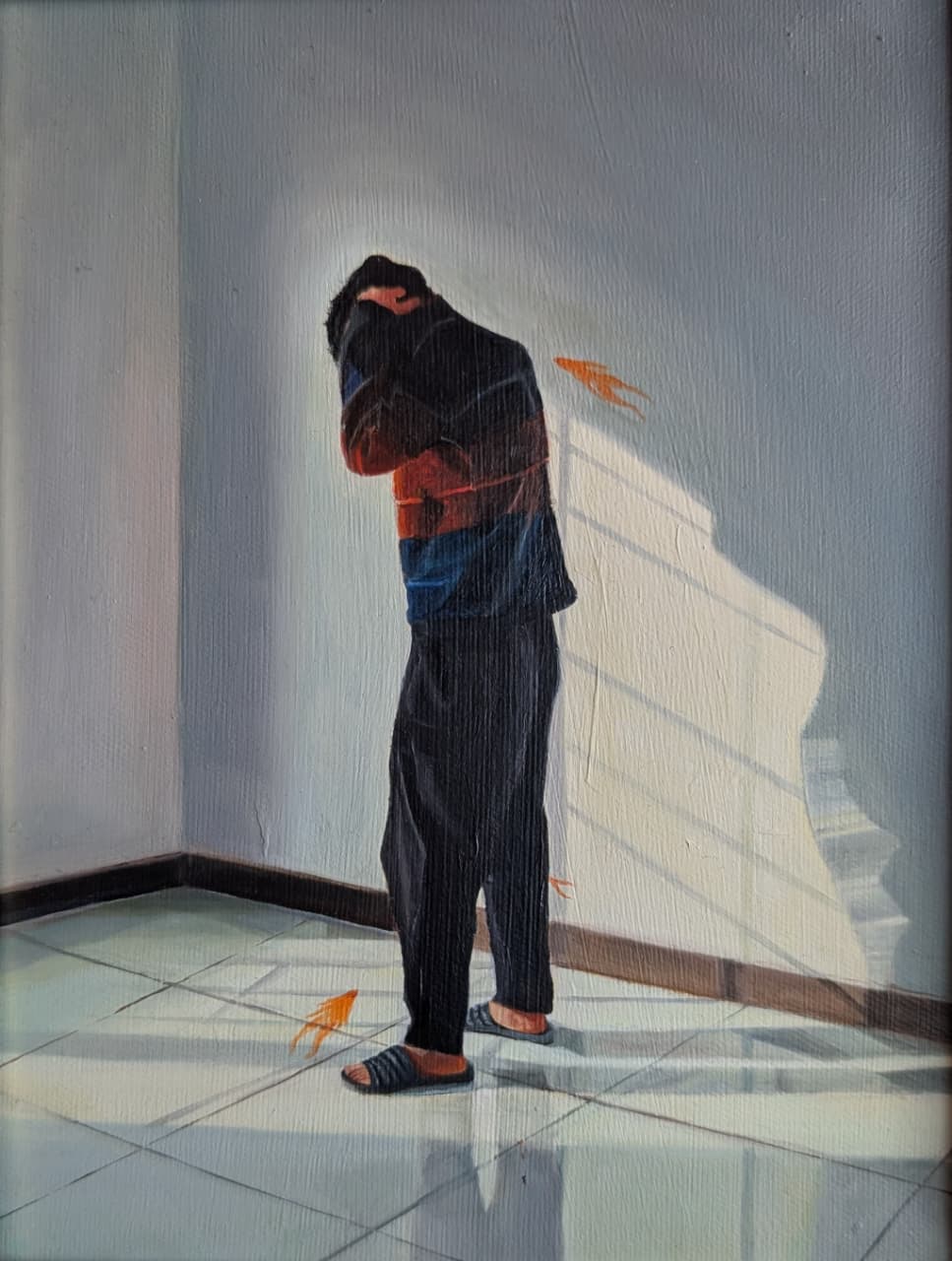 A Moment Unseen by Duraeshawar Tariq — oil on canvas, 9 x 7 inches
