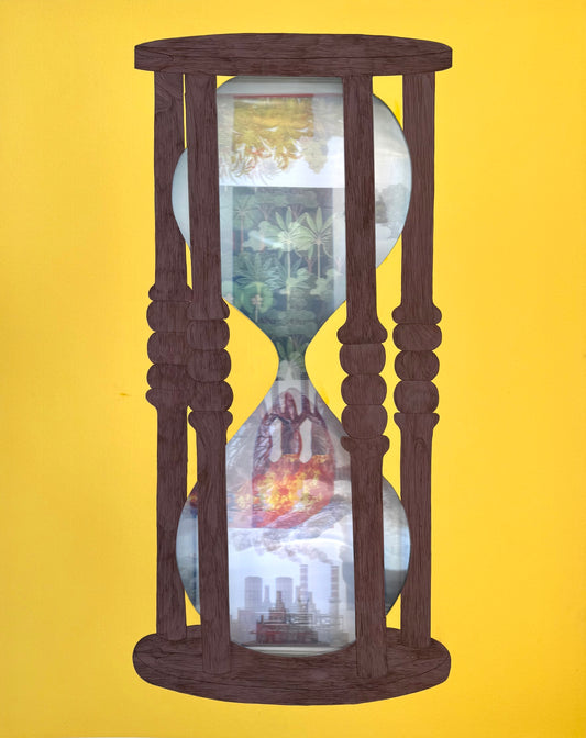 Sand Timer by Rahman Zada, gouache and mixed media on Wasli